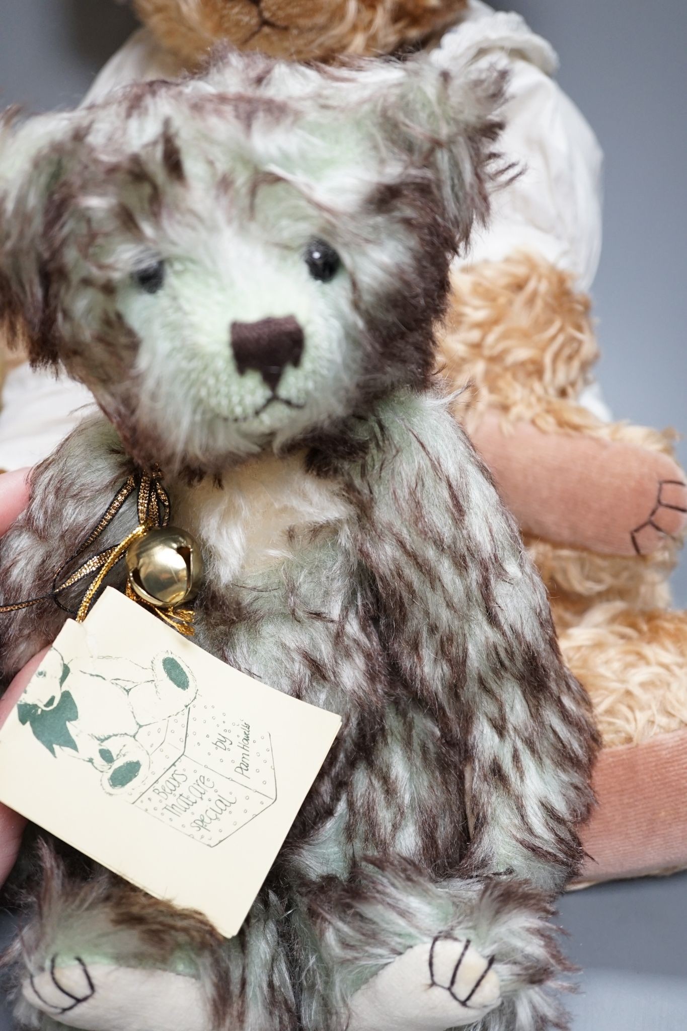 Five Pam Howells bears and one Clement bear